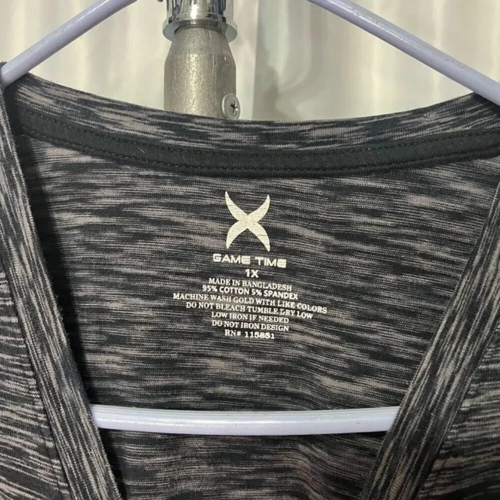 Game Time Black Heathered V-Neck Tee Shirt Women’s 1X Activewear